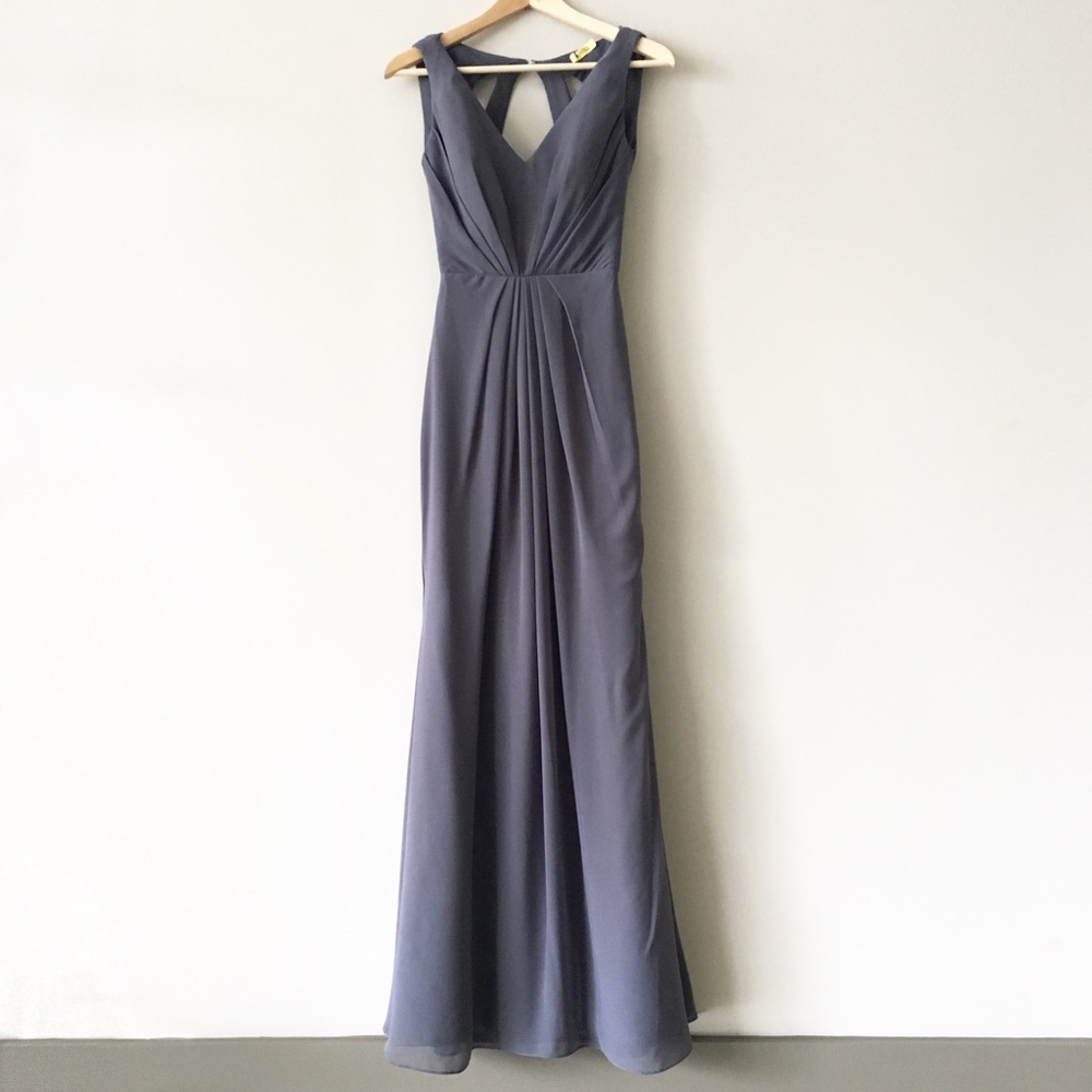 Hayley Paige GREY Cut-out-back Long Formal Dress - Picture 5 of 8